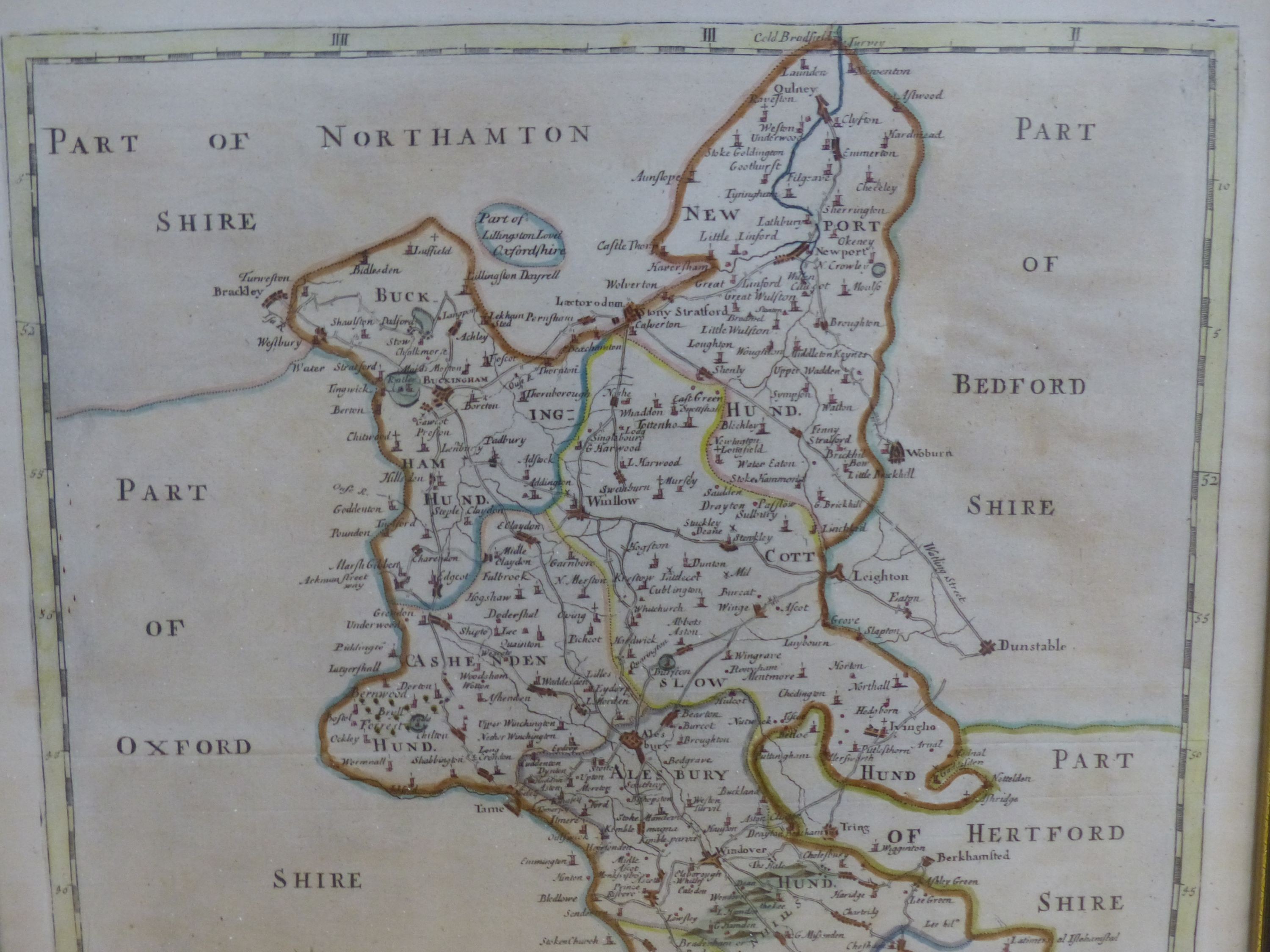 Robert Morden, coloured engraving, Map of Buckinghamshire, 41 x 34cm